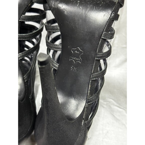 TORY BURCH Black Leather Jewel Bling Caged Gladiator Strappy Stiletto Heels - Picture 7 of 12
